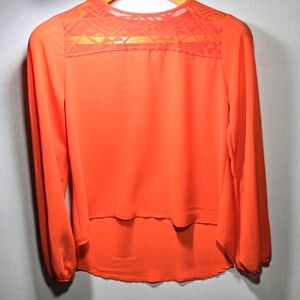 Lily Star size Small Orange Sheer Blouse With Southwestern Crochet